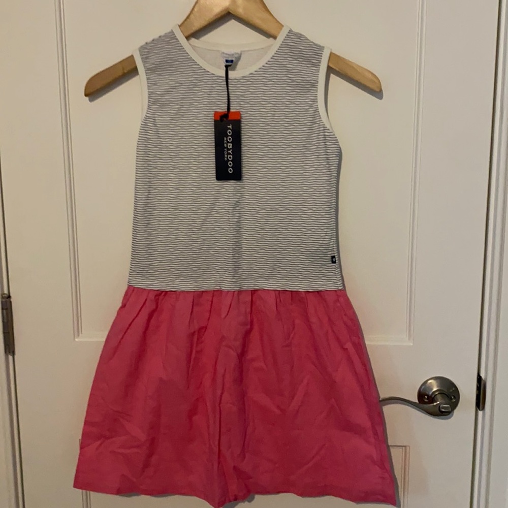 NWT Girls Size 10 Tobydoo NY Pink, Black/White Stripe Miti Fabric Dress